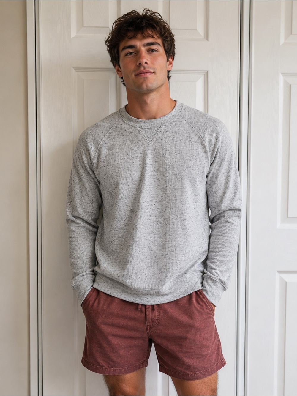 Banana Republic Gray Waffle Crewneck Sweatshirt Pullover Long Sleeve Size Large